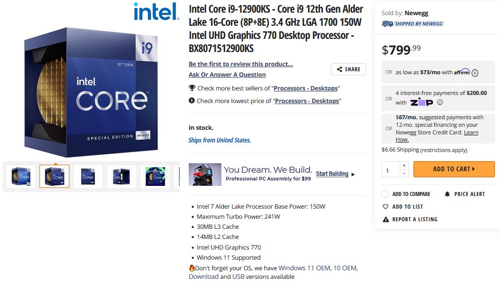 i9 12900ks newegg