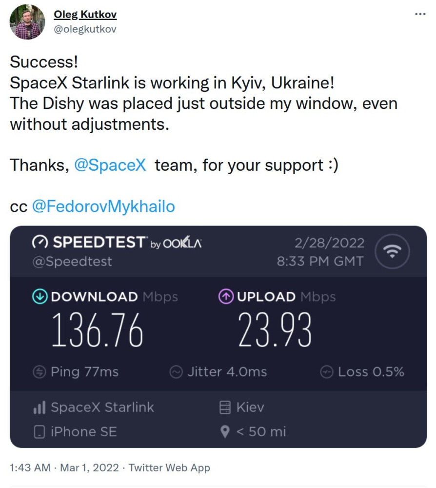 space starlink download speeds ukraine