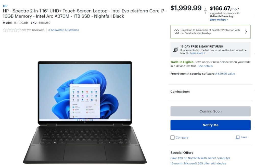 HP Spectre Arc A370M