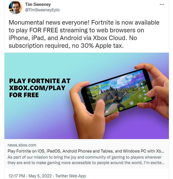 Fortnite Tweet