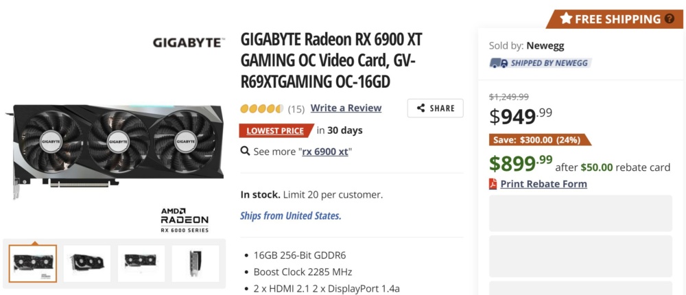 NEWEGG RX6900XT 899USD 1