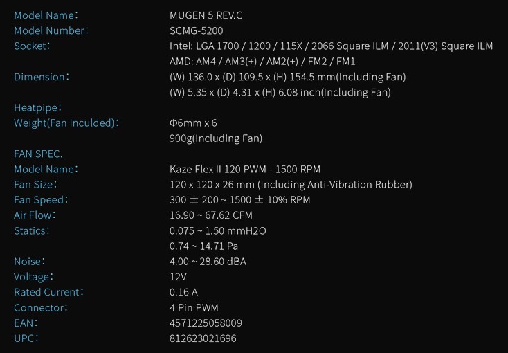 mugen5 rev3 specs