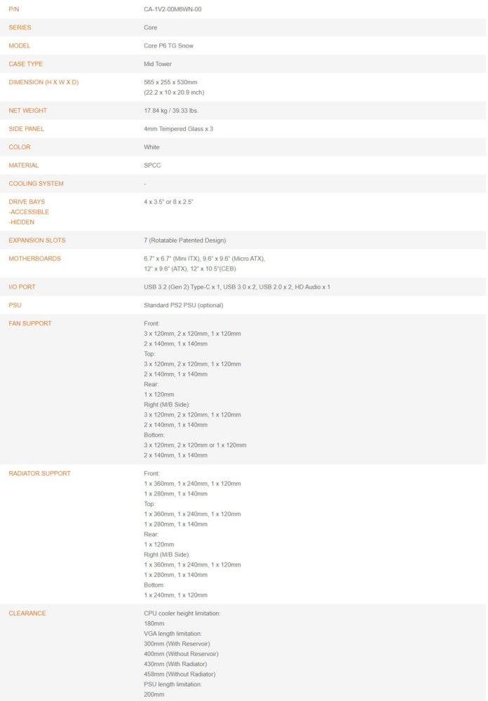 tt core p6 specs