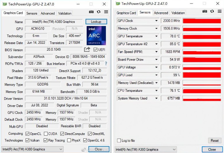ASROCK INTEL ARC GPUZ
