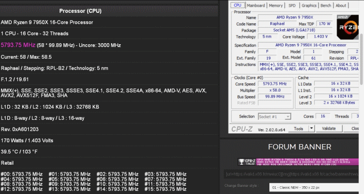 small ryzen 9 7950x cpu z validation