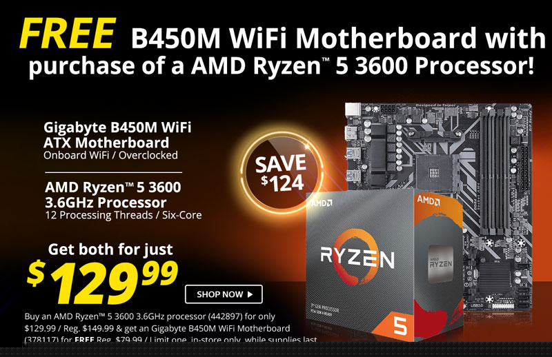 Microcenter AMD Ryzen 5 3600 and Free Gigabyte B450 Motherboard Deal
