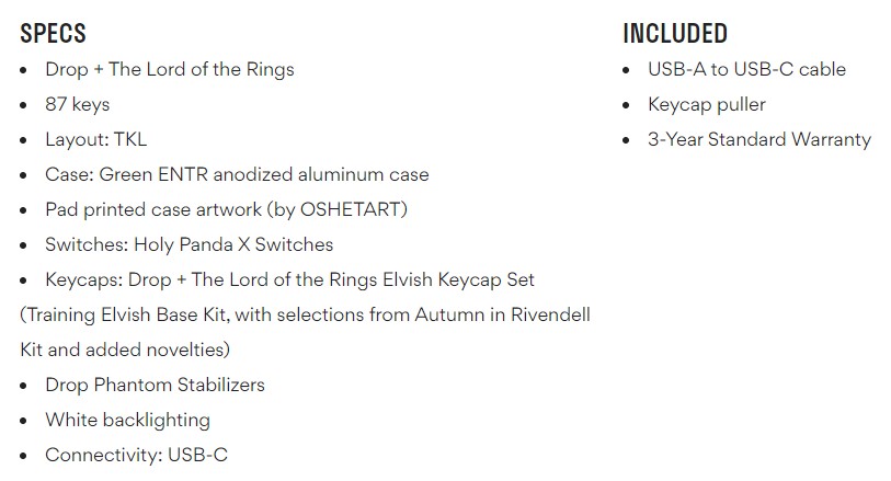drop lotr specs