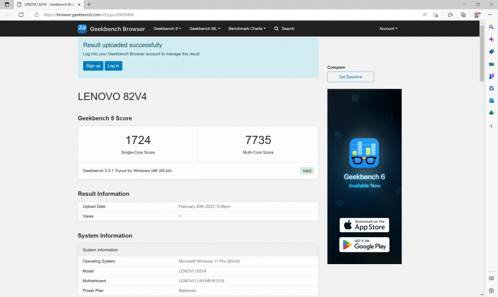 lenovo slim 7i geekbench