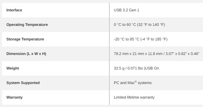 Lexar JumpDrive P30 USB 3.2 Flash Drive Specifications