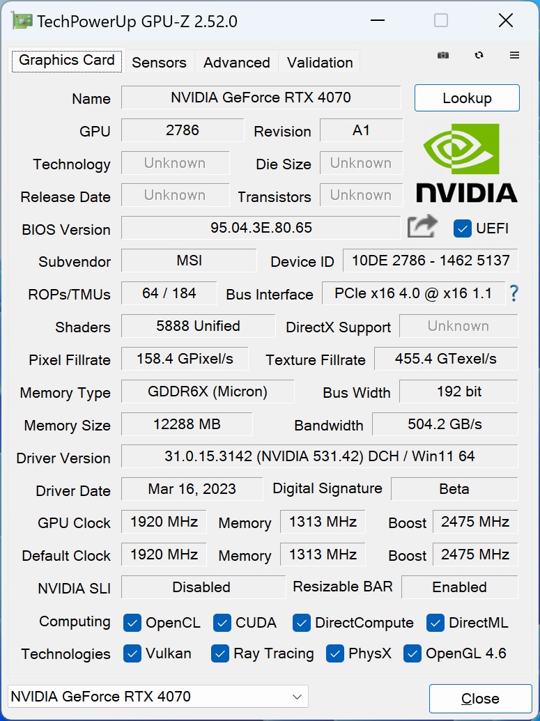 RTX 4070 INFO MSI