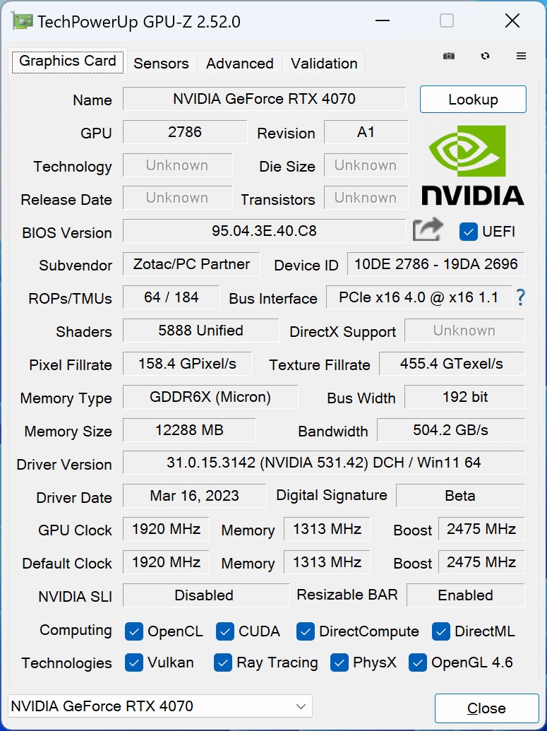 RTX 4070 INFO ZOTAC