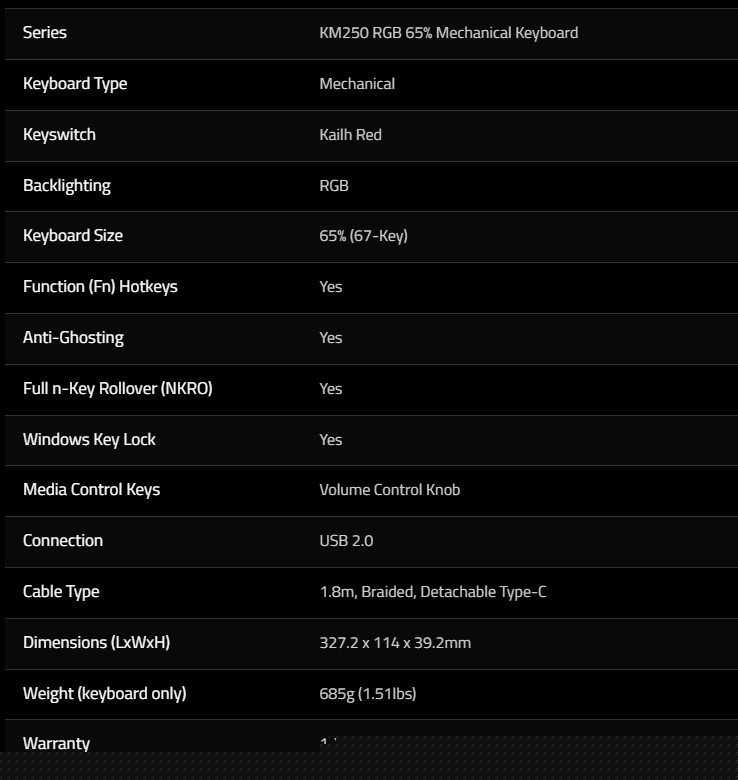 gskill km250 specs