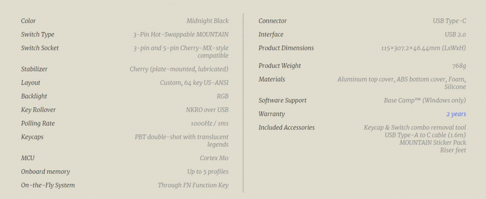 mountain everest 60 specs
