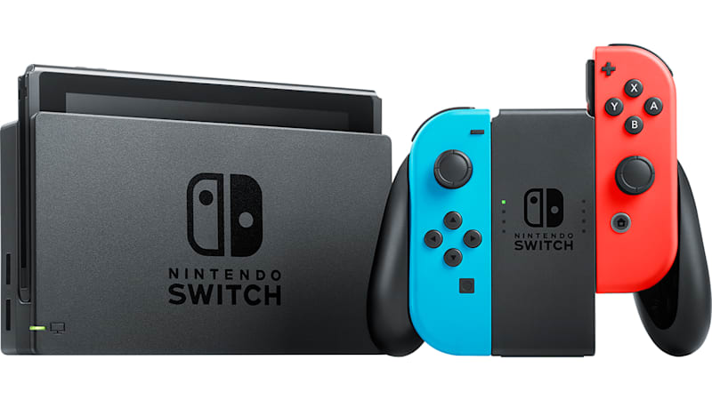 110478 nintendo switch neon blue neon red console docked joy con grip