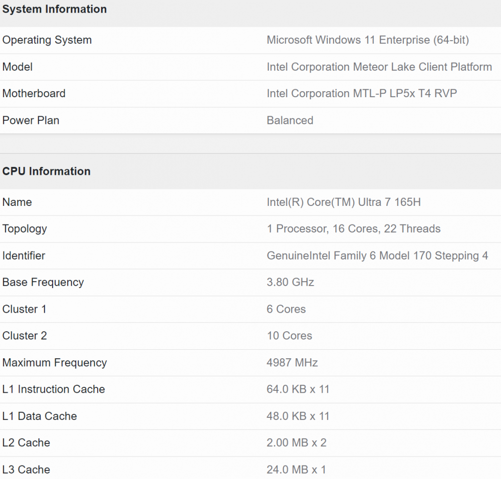 165H GEEKBENCH