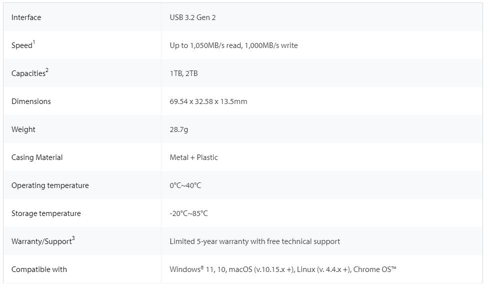 kingston xs1000 specs