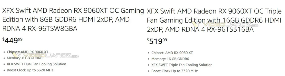 xfx radeon rx 9060 xt price
