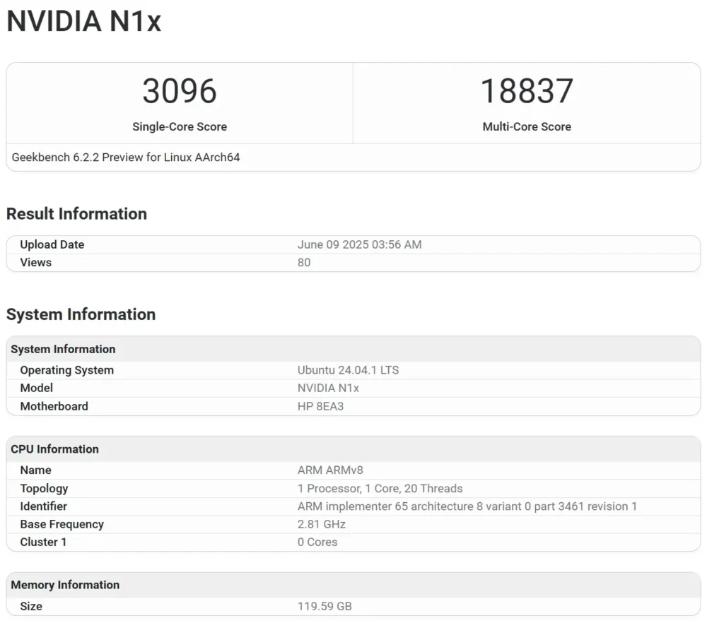 Nvidia NX1 geekbench