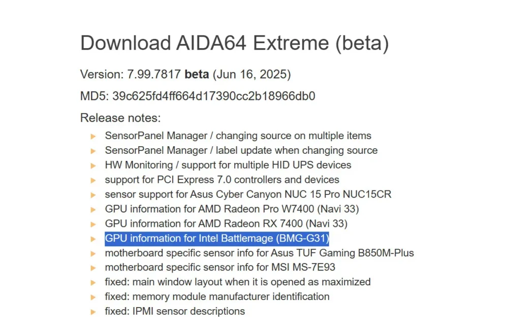 intel arc battlemage aida64