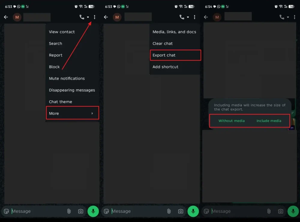 choose export whatsapp chat