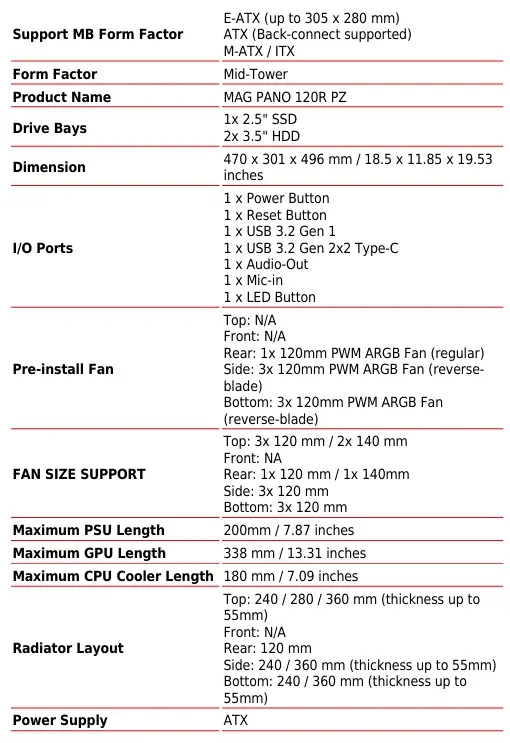 msi mag pano 120r pz specs