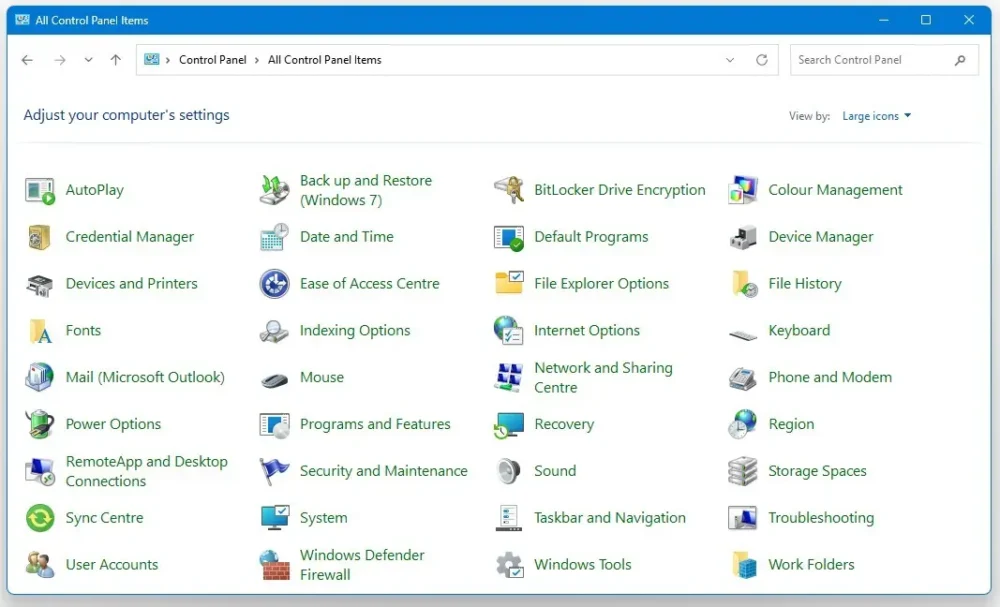 windows control panel