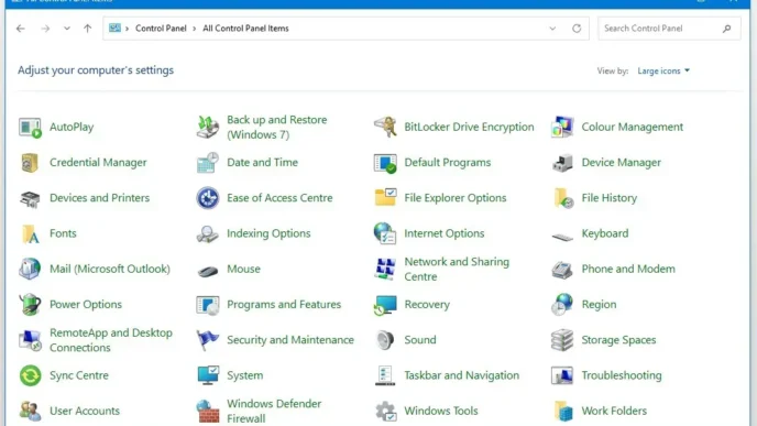 windows control panel