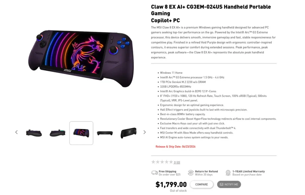 msi claw8 ai 2