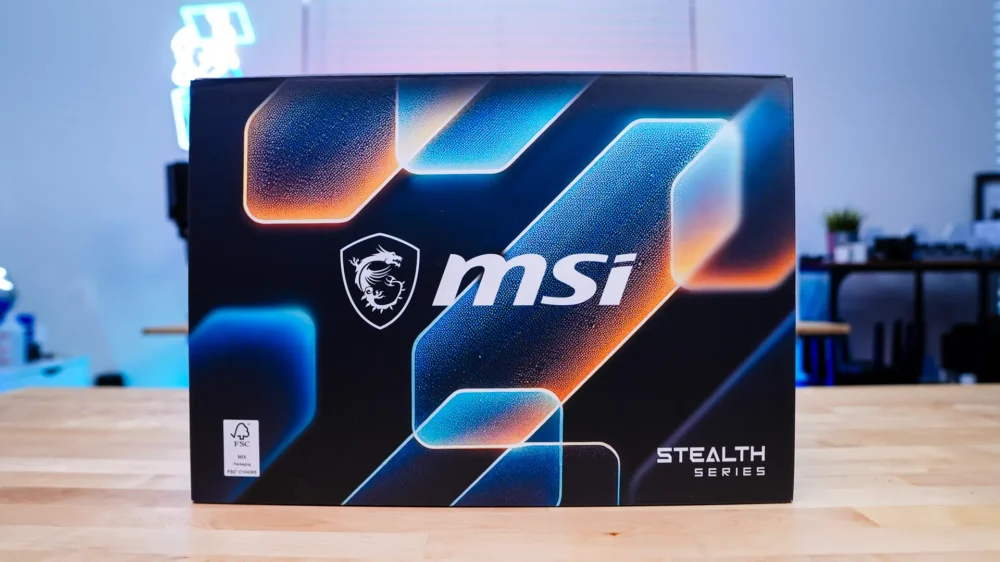 The Stealth 16 AI+ B3WF comes with a standard laptop box with MSI logo in the center and