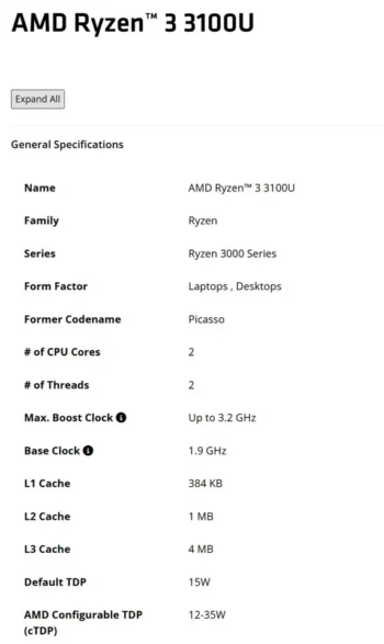 ryzen 3 3100U