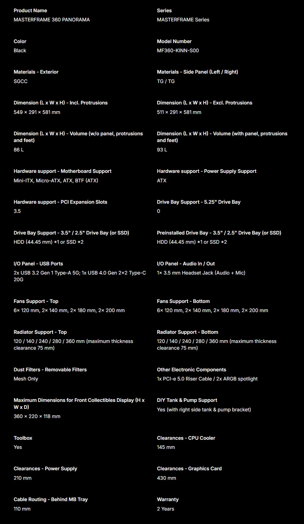 cooler master masterframe 360 panorama specs