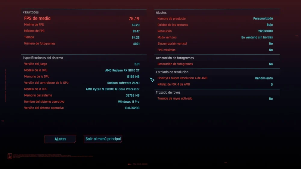 RX 9070 XT 75 FPS Cyberpunk 2077