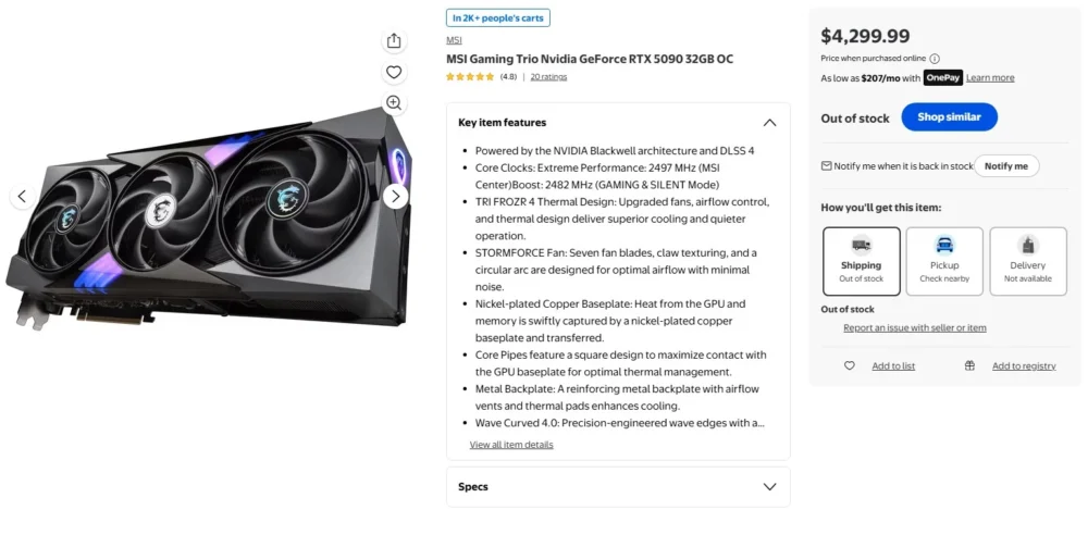 rtx 5090 walmart out of stock