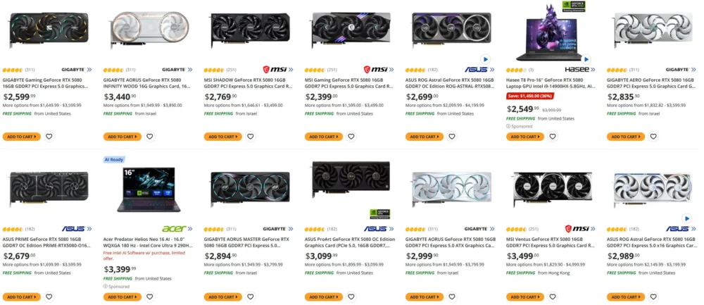 rtx 5080 prices 2