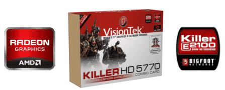 Logos Radeon logo and Killer E2100 logo with Killer HD 5770 box